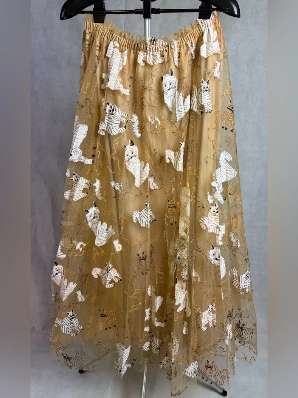 Geisha Designs Appliqué Maxi Skirt Anthropologie Cat Print NWT XL - Picture 6 of 10